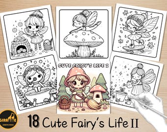Cute Fairy Life Coloring Pages, Bold and Easy Coloring Book, Kawaii Fairies Coloring, Relaxing Activity for Adults and Kids, Stress Relief