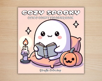 Cozy Spooky Coloring Book, 40 Printable Coloring Pages, Free PNG Cover, Halloween Coloring Pages, Comfy Creepy Procreate Fun for Adults