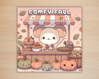 Comfy Fall Coloring Book, 40 Autumn Coloring Pages, Free PNG Cover, Cozy Fall Moments Coloring Pages, Cute Comfy Procreate Fun for Adults