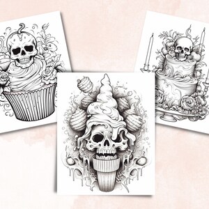 50 Halloween Treats Coloring Book, Printable Pumpkin Dessert and Drink Coloring Pages, Grayscale Halloween Sweets Coloring Book for Adults