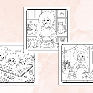 Fall Black Girl Coloring Pages, Cozy Autumn Black Afro Girls Coloring, Bold and Easy Coloring Book, Relaxing Activity for Adults and Kids