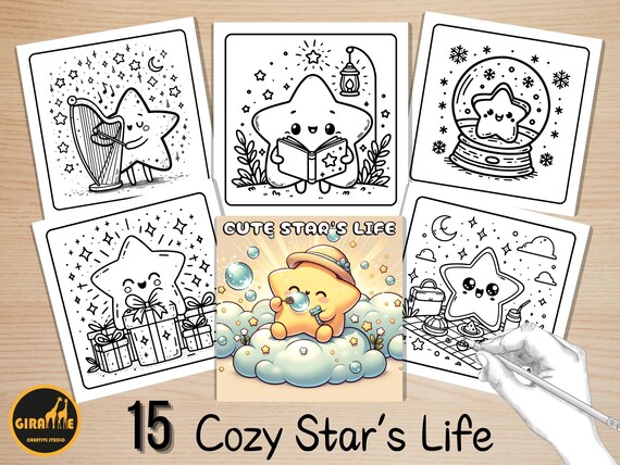 Bold and Easy Coloring Book, Cute Cozy Star Coloring Pages, Comfy Fuzzy Sky Coloring, Relaxing Activity for Adults and Kids, Stress Relief