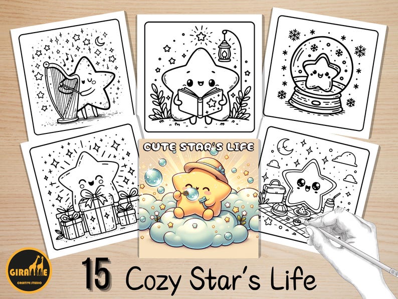 Bold and Easy Coloring Book, Cute Cozy Star Coloring Pages, Comfy Fuzzy Sky Coloring, Relaxing Activity for Adults and Kids, Stress Relief