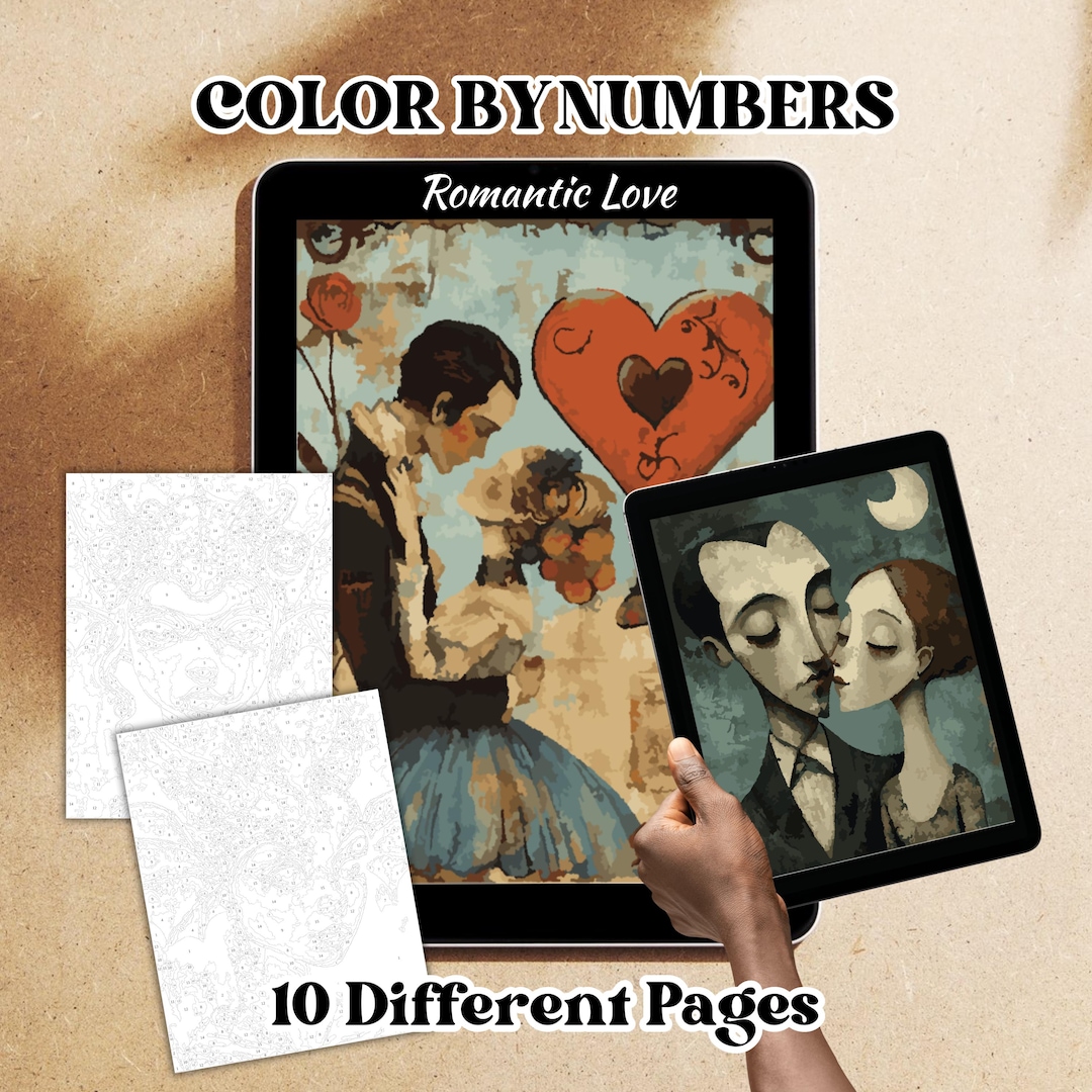 Color by Number Pages – Romantic Love Printable & Procreate Coloring ...