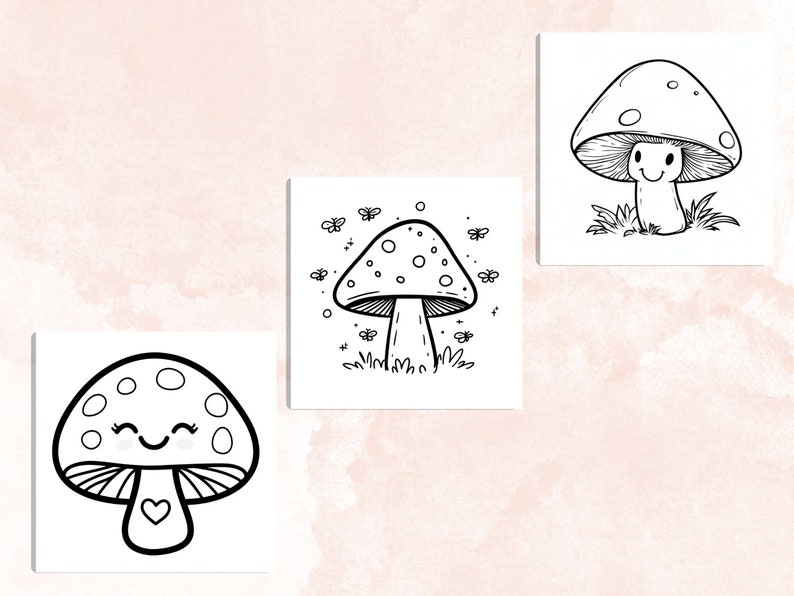 Bold and Easy Coloring Book, Kawaii Mushroom Coloring Pages, Cute Floral Mushrooms Coloring, Cozy Relaxing Activity for Adults and Kids