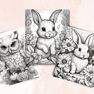 26 Baby Woodland Animals Coloring Book, Printable Little Forest Animals Coloring Pages, Grayscale Coloring Book for Adult Kids, Cute Animals image 8