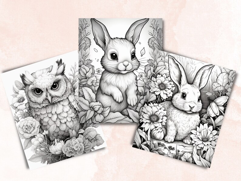 26 Baby Woodland Animals Coloring Book, Printable Little Forest Animals Coloring Pages, Grayscale Coloring Book for Adult Kids, Cute Animals image 8