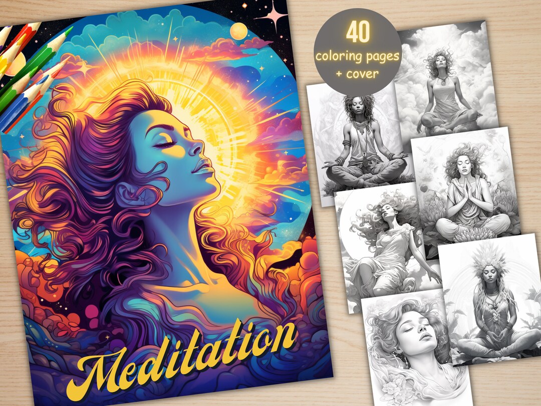 40 Meditation Coloring Book, Printable Minfulness Coloring Pages