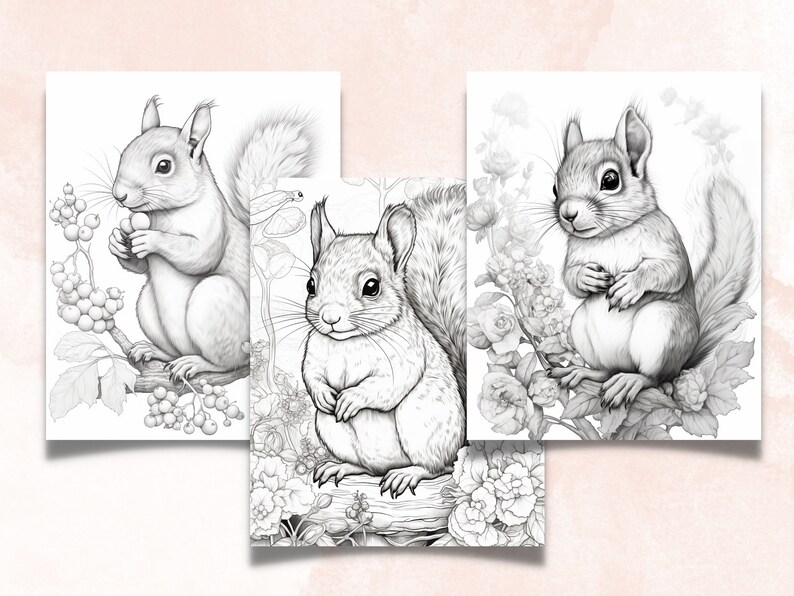 26 Baby Woodland Animals Coloring Book, Printable Little Forest Animals Coloring Pages, Grayscale Coloring Book for Adult Kids, Cute Animals image 9