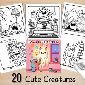 Bold and Easy Coloring Book, Cute Creatures Coloring Pages, Cozy Comfy Monsters, Funny Fantasy Scenes Coloring, Stress Relief for Kids