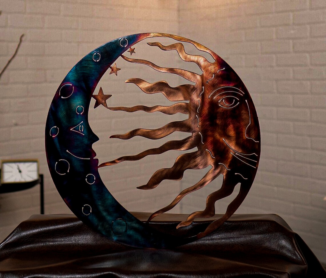 Handcrafted Sun Moon and Stars Metal Wall Art in Torch Finish Etsy