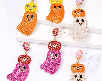 Ghostly Delight Dangles: Embrace Halloween spirit with these cute ghost-shaped earrings. A spook-tacular addition to your style!