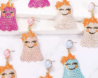 Smiling Ghost Shape Synthetic Pearl Earrings