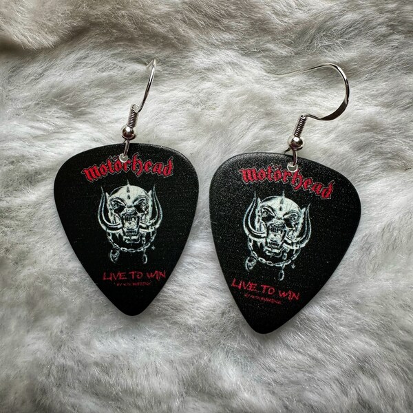 Motörhead earrings - Heavy Metal Band Mechanidise - Guitar Pick Earrings -   Motörhead Gift  -Big Hair Bands - Dangle Earrings