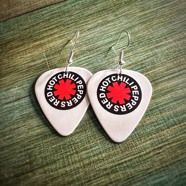 Red Hot Chili Peppers Repurposed Guitar Pick Earrings - Red Hot Chili Peppers Gift - RHCP Concert Wear - Alternative Music Merch