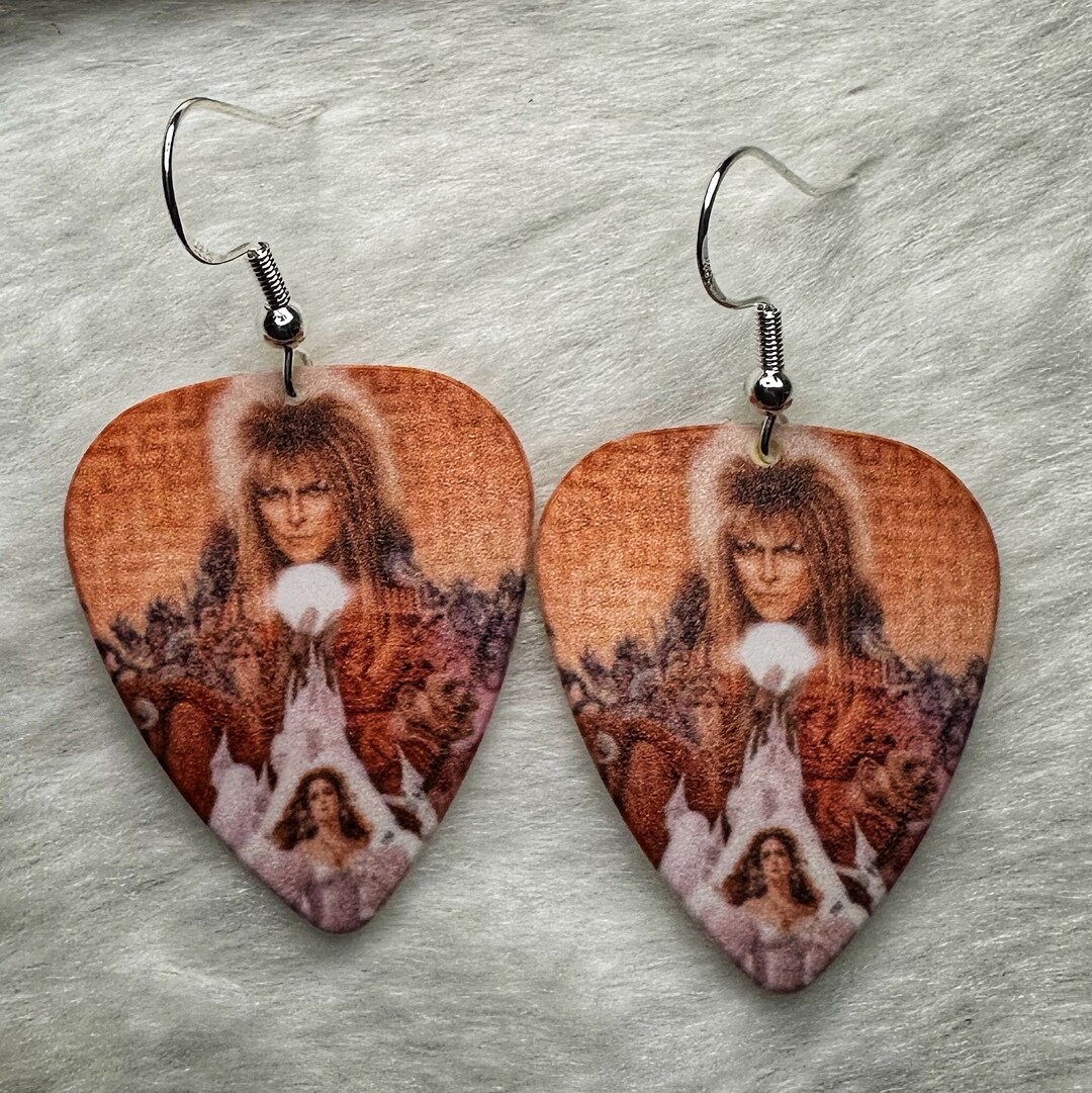 Labyrinth Movie Repurposed Guitar Pick Earrings David Bowie Fan Gift