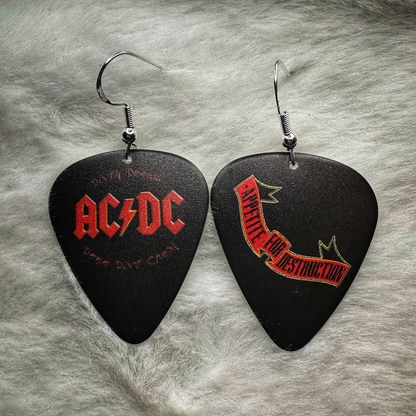 AC/DC  Repurposed Guitar Pick Earrings - Ac/Dc Fan Gift -Heavy Metal Bands -Rock n Roll Earrings -Classic Rock Jewelry