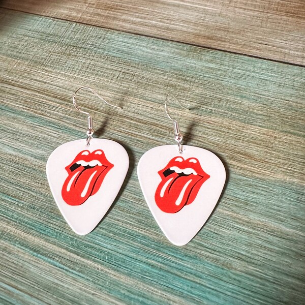 Rolling Stones Repurposed Guitar Pick Earrings - Rolling Stones Fan Gift - The Tongue- Classic Rock Merchandise - Gifts for Her