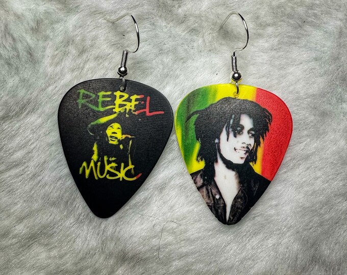 Reggae Jewelry - Bob Marley Repurposed Guitar Pick Earrings - Bob Marley Gift - Reggae Earrings - Reggae Gift