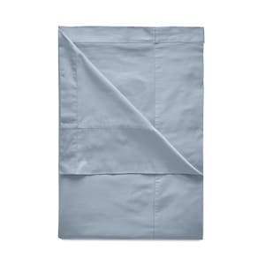 May include: A light blue flat sheet with a smooth, wrinkle-free finish. The sheet is folded in half and has a subtle sheen.