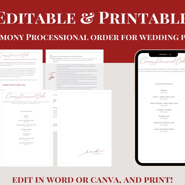 Wedding Ceremony Processional Order Template