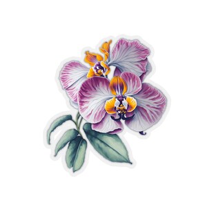 Lavender Orchid decoration gift for her Kiss-Cut White border Sticker Transparent Border One of a Kind Collectible Sticker