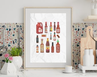 Die Hot Sauce Poster Vintage Wandkunst Sofortiger Download Küche Dekorationen Gewürz inspiriert Digitale Kunst Einzigartiges Essen Wandkunst Printable