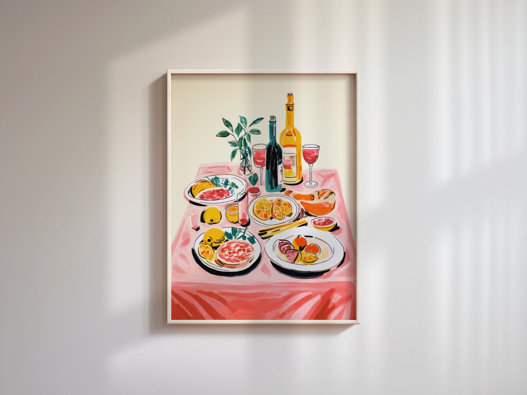 set of three mediterranean kitchen prints | framed... Mediterranean Feast Illustrated Foodie Watercolour Food and Wine Print ...