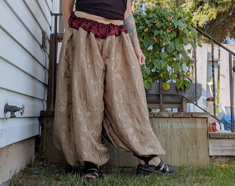 Eco-Chic Boho Genie Harem Pants - Crimson and Gold