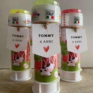 Bolle di sapone personalizzate. Regalo compleanno invitati. Pensiero di ringraziamento per feste di compleanno.