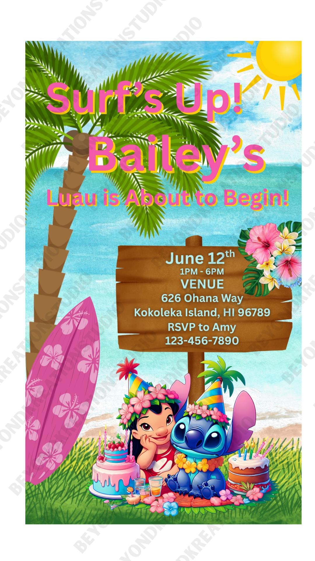 Editable Lilo & Stitch Birthday Invitation, Ohana Luau Party Evite ...