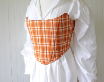 Plaid fall orange corset stays top with fall leaves print lining
