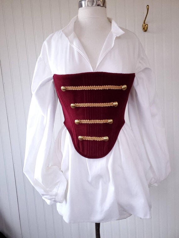 Burgundy Velvet Corset, Renaissance Pirate Waist Cincher Napoleon Jackets style