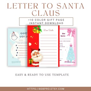Brief an den Weihnachtsmann +10 DRUCKBAR, Kinder Brief an den Weihnachtsmann, Weihnachtswunschliste, Brief an den Weihnachtsmann, Weihnachtsmann zum Ausmalen, digitaler Download