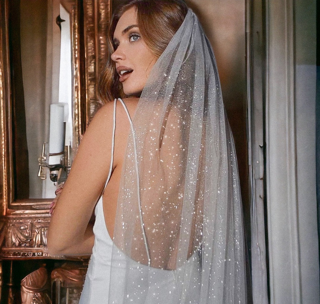 Wedding Veil, Glitter Wedding Veil, Bridal Veil in Ivory and White