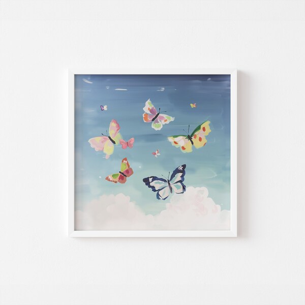 Butterfly Serenity - Calming Sky Wall Art -  Pastel Sky Landscape  - Digital Download - Printable Wall Art for Home Decor - Acrylic Painting