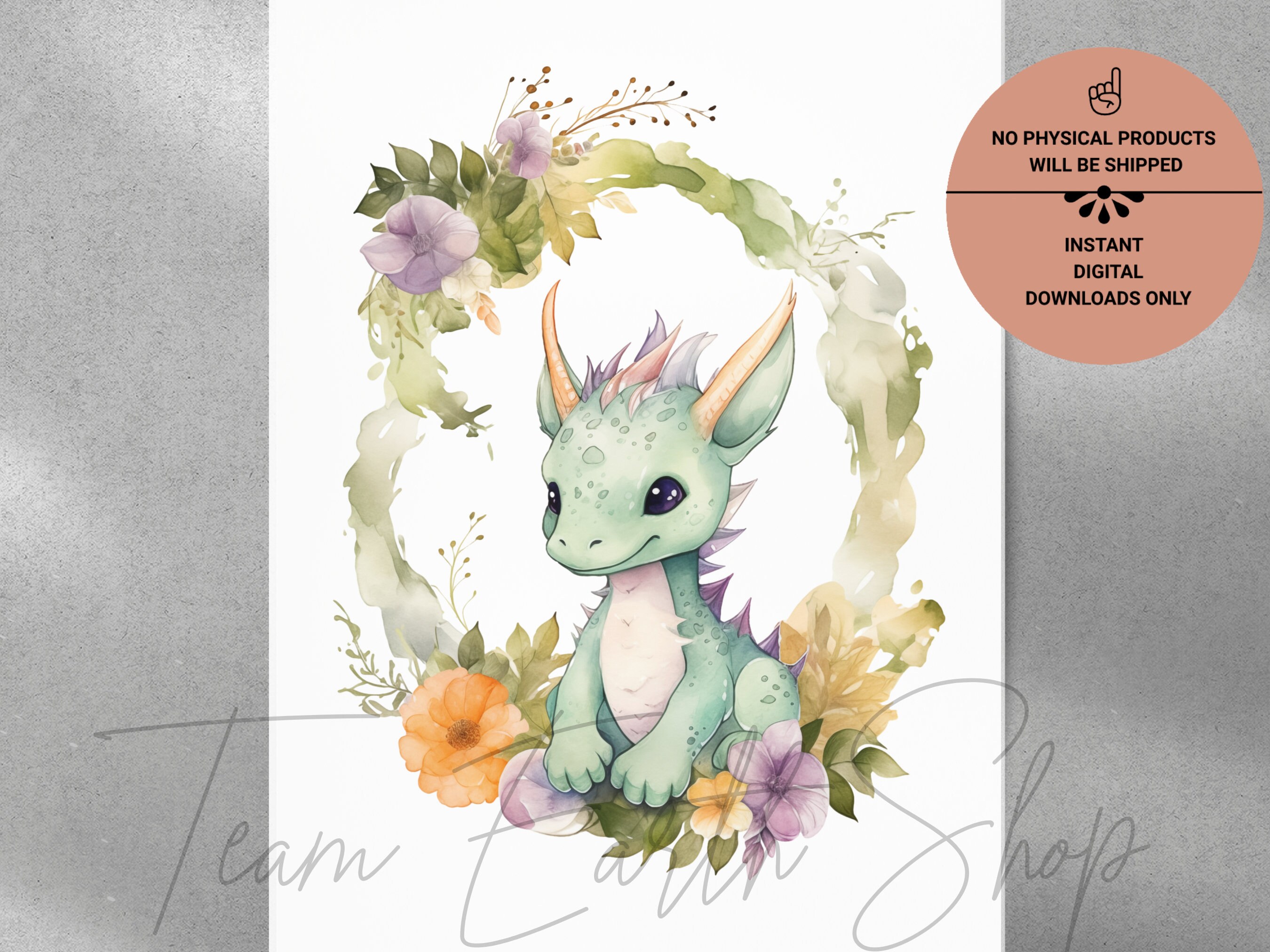 Watercolor Baby Dragon Printable Wall Art, Digital Download for Nursery ...
