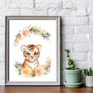 Watercolor baby tiger printable wall art, Digital download for nursery room