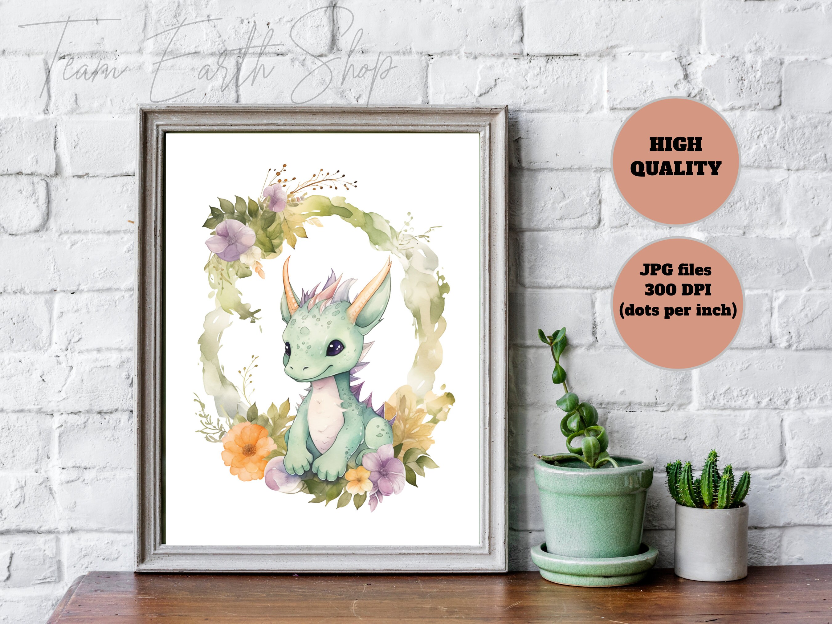 Watercolor Baby Dragon Printable Wall Art, Digital Download for Nursery ...