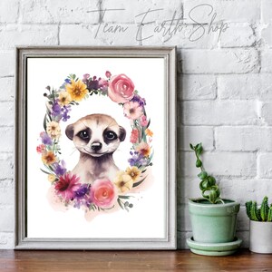Watercolor meerkat portrait wall art, Digital download, Nursery