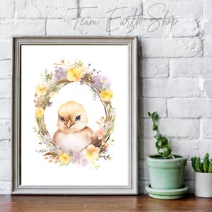 Watercolor baby chick printable wall art, Digital download for nursery room