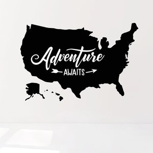 Adventure awaits USA map decal Map of the United States decal USA decal America decal American map decal America state decal Map silhouette