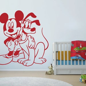 Mickey decal Mikey Mouse and Pluto decal Cartoon wall decal Kids nursery decal Disney Mickey decal Disney mickey mouse decal Pluto decal