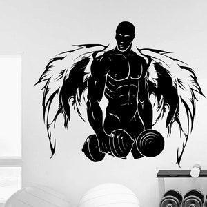Bodybuilder decal Angel gym decal Workout decal Fitness Weightlift decal CrossFit decal  Strength decal Bodybuilding decal Garage gym decal