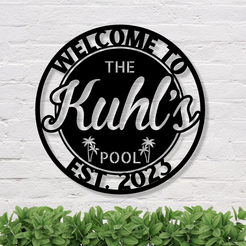 Personalized Backyard Pool Metal Sign / Outdoor Wall Decor / Metal Wall