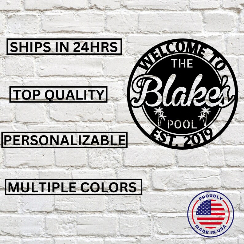 Personalized Backyard Pool Metal Sign / Outdoor Wall Decor / Metal Wall