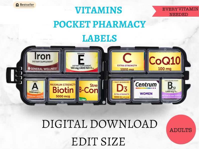 Pocket Pharmacy Vitamin Labels Printable Labels Pill Etsy