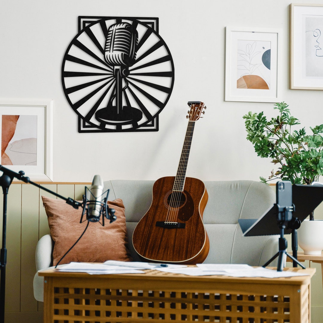 Shining Microphone Wall Art, Metal Wall Decor, Black Wall Decor, Home Decor, Music Metal Decor