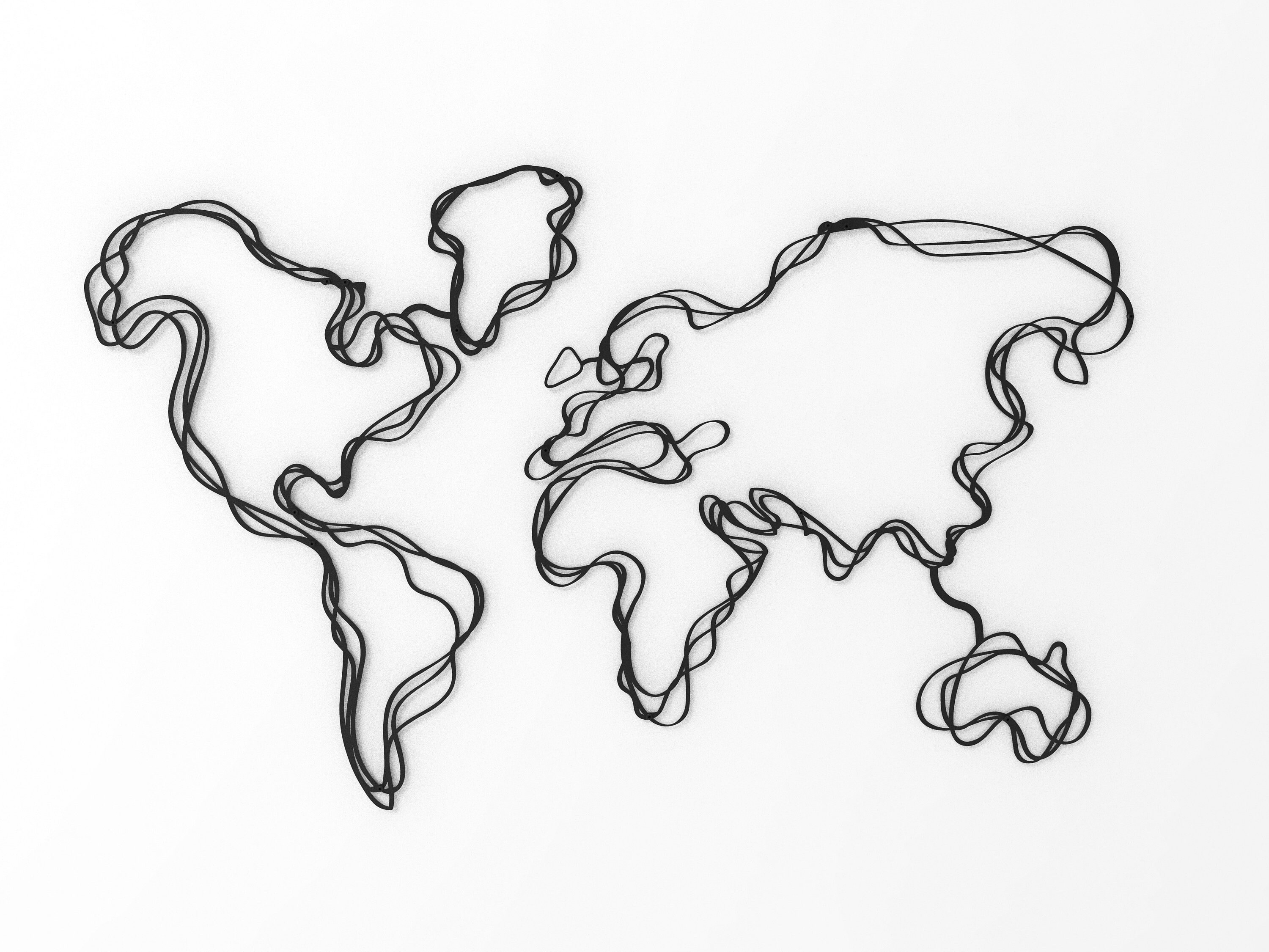 Metal World Map Metal Wall Decor Map Metal Art World Line Etsy