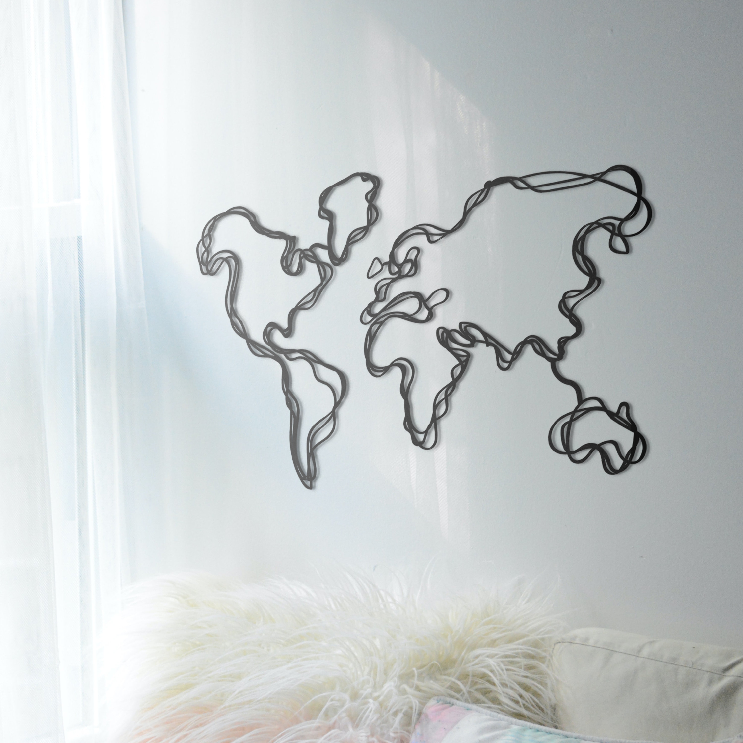 Metal World Map Metal Wall Decor Map Metal Art World Line Etsy